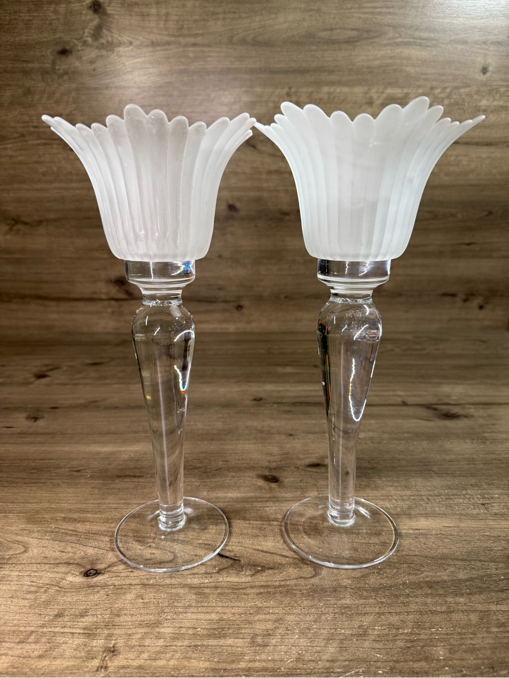 Vintage Crystal Clear Candle Holders 13.5”H